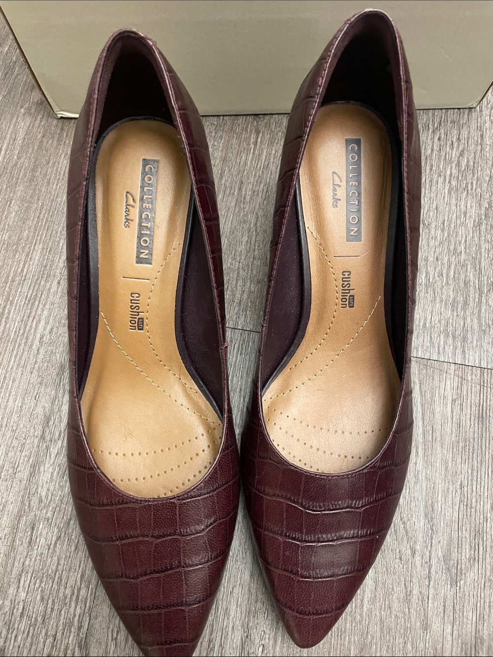 Clarks Collection Crenso Wic Leather Croc Embossed Pointed Toe Flats Brown 8.5M